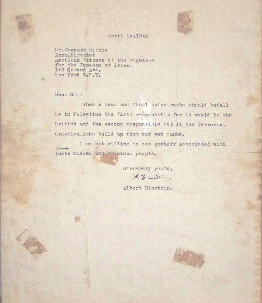 Albert Einstein: lettera al direttore AFFFI - 1948